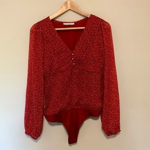 Abercrombie red long sleeve bodysuit blouse